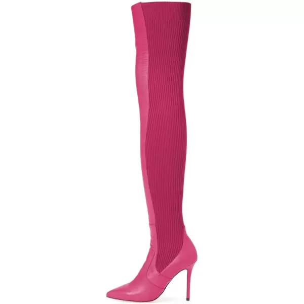 imageFSJ Women Pointed Toe Stiletto Spike High Heel Stretchy Over the Knee Thigh High Dress Long Boots Size 415 USDeep Pink