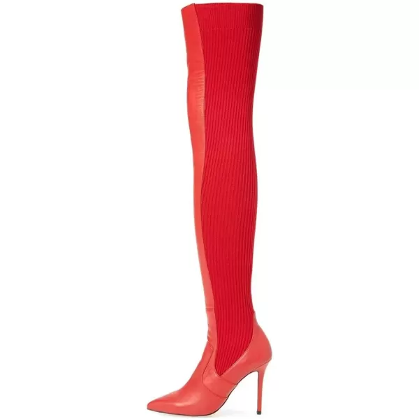 imageFSJ Women Pointed Toe Stiletto Spike High Heel Stretchy Over the Knee Thigh High Dress Long Boots Size 415 USRed