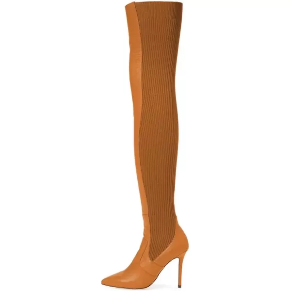 imageFSJ Women Pointed Toe Stiletto Spike High Heel Stretchy Over the Knee Thigh High Dress Long Boots Size 415 USTan
