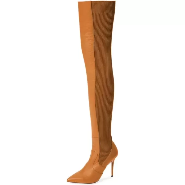 imageFSJ Women Pointed Toe Stiletto Spike High Heel Stretchy Over the Knee Thigh High Dress Long Boots Size 415 USTan