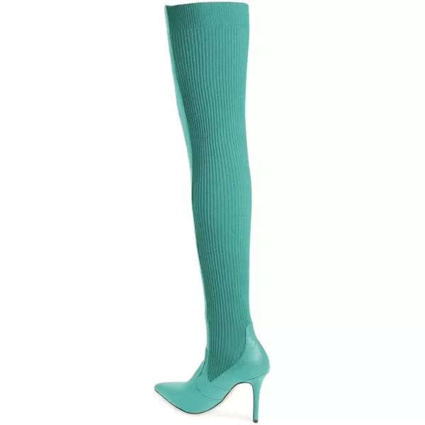 imageFSJ Women Pointed Toe Stiletto Spike High Heel Stretchy Over the Knee Thigh High Dress Long Boots Size 415 USTurquoise