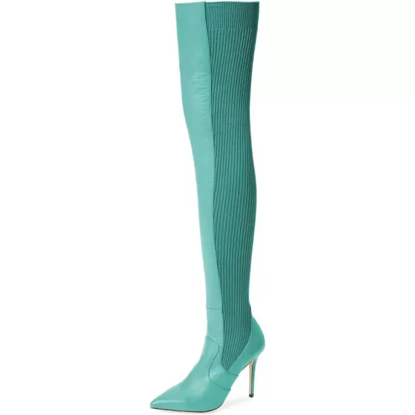 imageFSJ Women Pointed Toe Stiletto Spike High Heel Stretchy Over the Knee Thigh High Dress Long Boots Size 415 USTurquoise