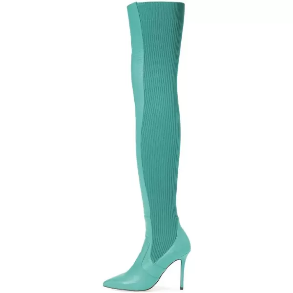 imageFSJ Women Pointed Toe Stiletto Spike High Heel Stretchy Over the Knee Thigh High Dress Long Boots Size 415 USTurquoise