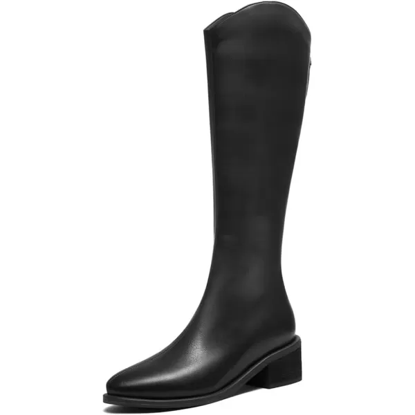imageFSJ Women Stylish Knee High Boots Block Low Heel Closed Toe Mid Calf Riding Boot with Back Zipper Cowgirl Combat Fall Winter Long Boots Size 415 USBlack