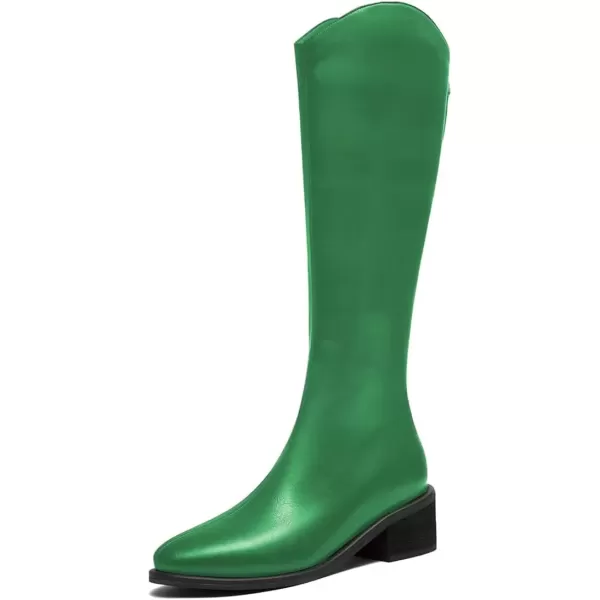 imageFSJ Women Stylish Knee High Boots Block Low Heel Closed Toe Mid Calf Riding Boot with Back Zipper Cowgirl Combat Fall Winter Long Boots Size 415 USGreen