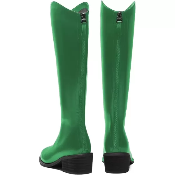 imageFSJ Women Stylish Knee High Boots Block Low Heel Closed Toe Mid Calf Riding Boot with Back Zipper Cowgirl Combat Fall Winter Long Boots Size 415 USGreen