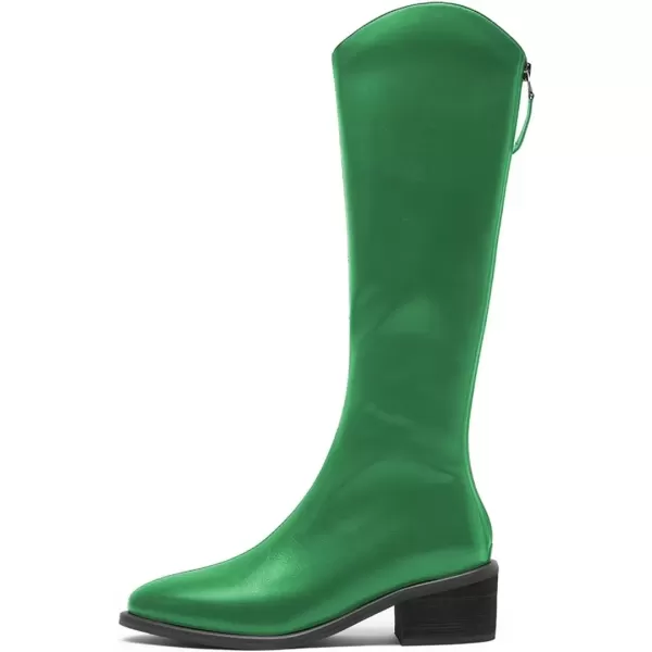imageFSJ Women Stylish Knee High Boots Block Low Heel Closed Toe Mid Calf Riding Boot with Back Zipper Cowgirl Combat Fall Winter Long Boots Size 415 USGreen