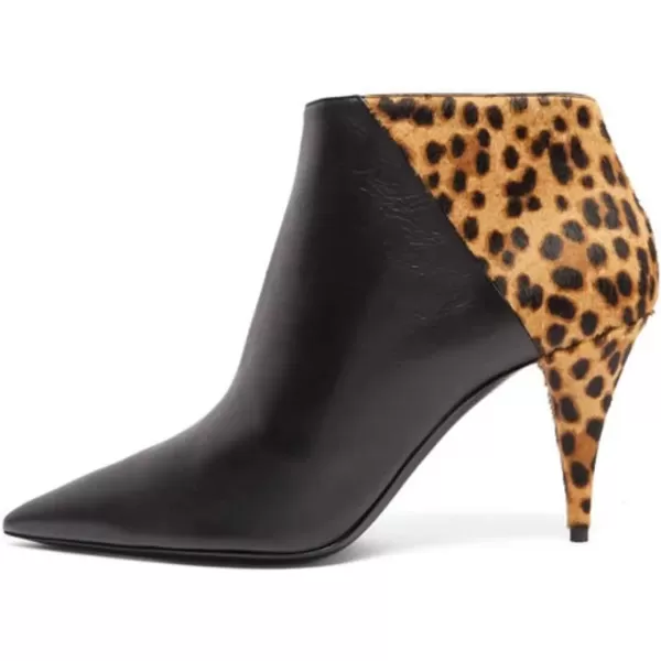 imageFSJ Women Thin Mid High Leopard Booties Slip On Pointed Toe Ankle Boots Comfy Zipper Shoes Size 415 USBlack