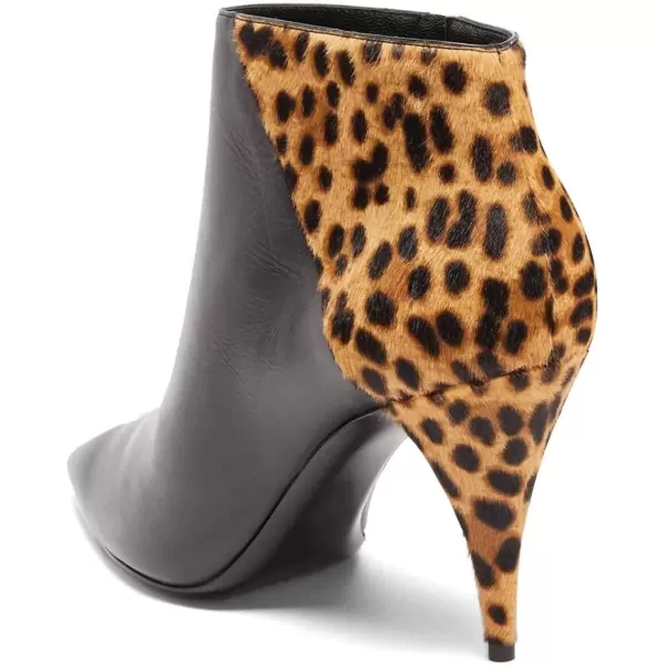 imageFSJ Women Thin Mid High Leopard Booties Slip On Pointed Toe Ankle Boots Comfy Zipper Shoes Size 415 USBlack