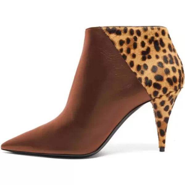 imageFSJ Women Thin Mid High Leopard Booties Slip On Pointed Toe Ankle Boots Comfy Zipper Shoes Size 415 USChocolate