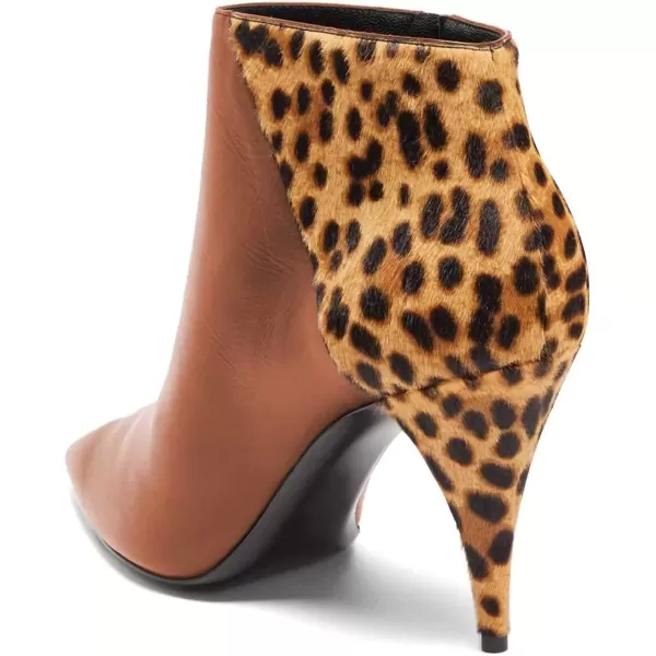 imageFSJ Women Thin Mid High Leopard Booties Slip On Pointed Toe Ankle Boots Comfy Zipper Shoes Size 415 USChocolate