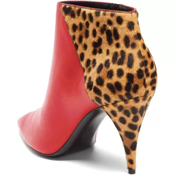 imageFSJ Women Thin Mid High Leopard Booties Slip On Pointed Toe Ankle Boots Comfy Zipper Shoes Size 415 USRed