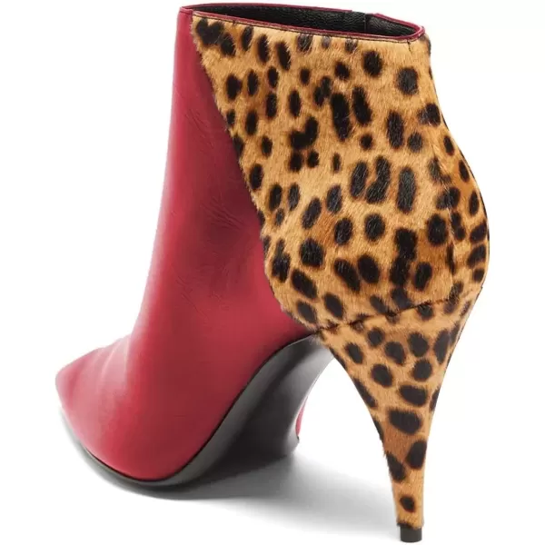 imageFSJ Women Thin Mid High Leopard Booties Slip On Pointed Toe Ankle Boots Comfy Zipper Shoes Size 415 USWine Red