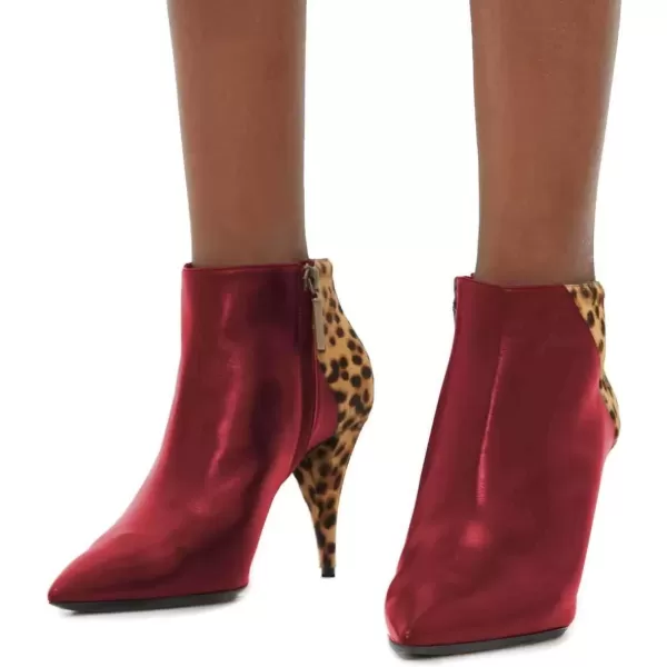 imageFSJ Women Thin Mid High Leopard Booties Slip On Pointed Toe Ankle Boots Comfy Zipper Shoes Size 415 USWine Red