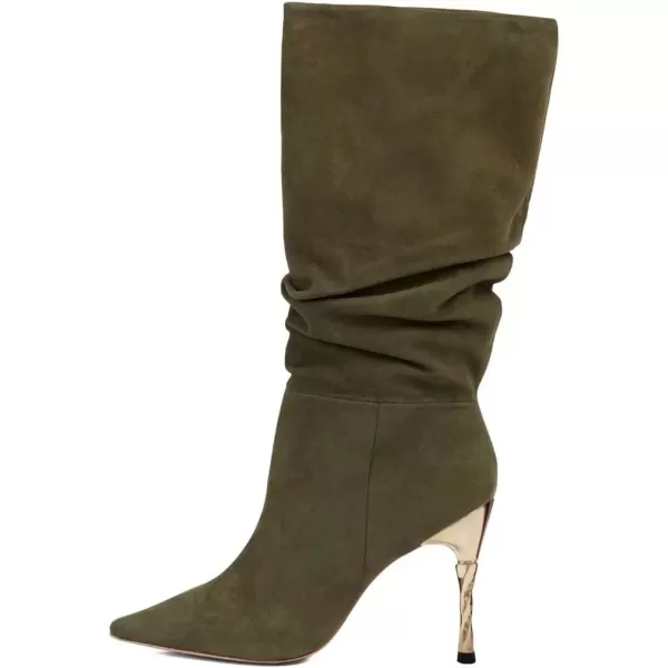 imageFSJ Women Trendy Slouch High Heel Mid Calf Boots Stiletto Pointed Toe Booties Side Zipper Ladies Winter Nightclub Party Dress Knee High Boots Size 415 USOlive Green