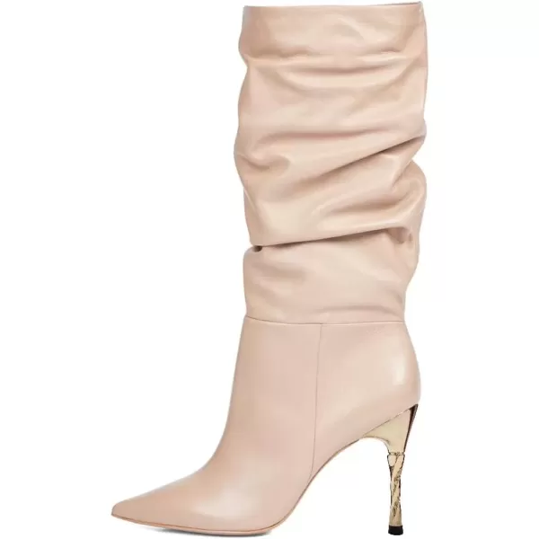 imageFSJ Women Trendy Slouch High Heel Mid Calf Boots Stiletto Pointed Toe Booties Side Zipper Ladies Winter Nightclub Party Dress Knee High Boots Size 415 USLight Pink