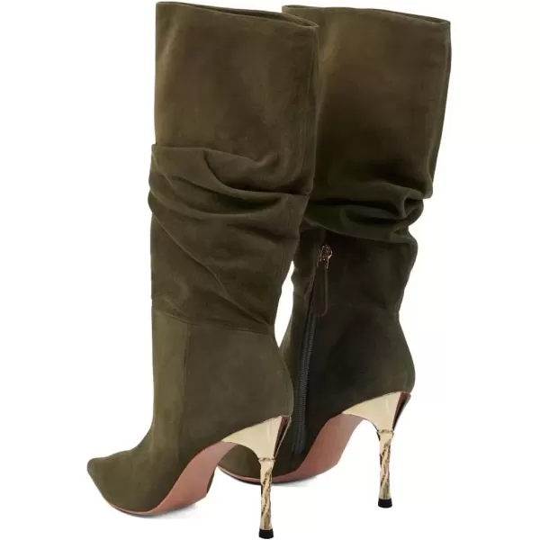 imageFSJ Women Trendy Slouch High Heel Mid Calf Boots Stiletto Pointed Toe Booties Side Zipper Ladies Winter Nightclub Party Dress Knee High Boots Size 415 USOlive Green