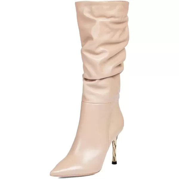 imageFSJ Women Trendy Slouch High Heel Mid Calf Boots Stiletto Pointed Toe Booties Side Zipper Ladies Winter Nightclub Party Dress Knee High Boots Size 415 USLight Pink