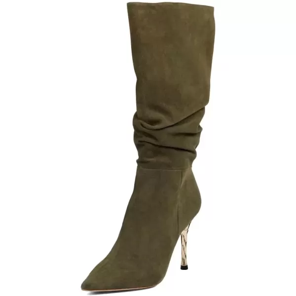 imageFSJ Women Trendy Slouch High Heel Mid Calf Boots Stiletto Pointed Toe Booties Side Zipper Ladies Winter Nightclub Party Dress Knee High Boots Size 415 USOlive Green