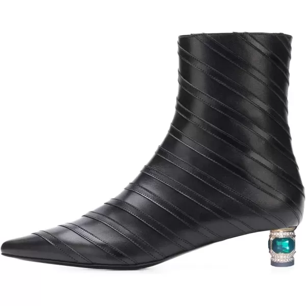 imageFSJ Women Wedding Low Heel Ankle Boots Pointed Toe Block Booties Side Zips Stripe Shoes Size 415 USBlack