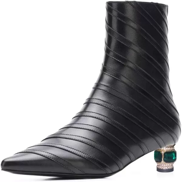 imageFSJ Women Wedding Low Heel Ankle Boots Pointed Toe Block Booties Side Zips Stripe Shoes Size 415 USBlack
