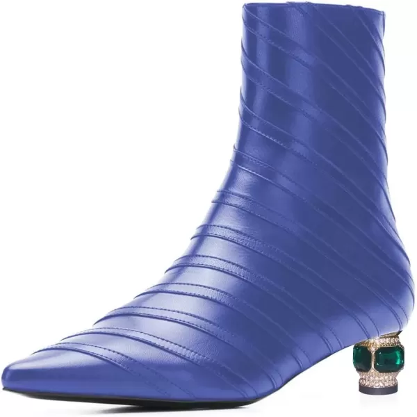 imageFSJ Women Wedding Low Heel Ankle Boots Pointed Toe Block Booties Side Zips Stripe Shoes Size 415 USBlue