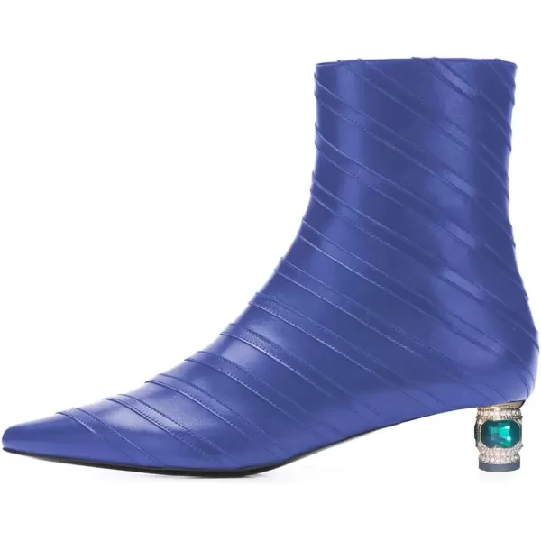imageFSJ Women Wedding Low Heel Ankle Boots Pointed Toe Block Booties Side Zips Stripe Shoes Size 415 USBlue