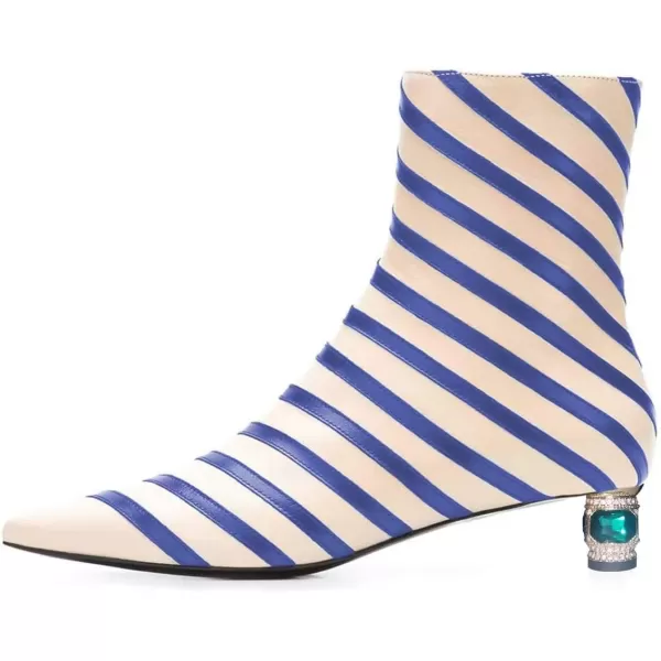 imageFSJ Women Wedding Low Heel Ankle Boots Pointed Toe Block Booties Side Zips Stripe Shoes Size 415 USBlue Stripe