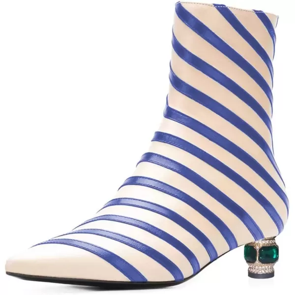 imageFSJ Women Wedding Low Heel Ankle Boots Pointed Toe Block Booties Side Zips Stripe Shoes Size 415 USBlue Stripe
