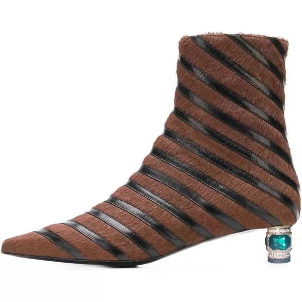 imageFSJ Women Wedding Low Heel Ankle Boots Pointed Toe Block Booties Side Zips Stripe Shoes Size 415 USBrown