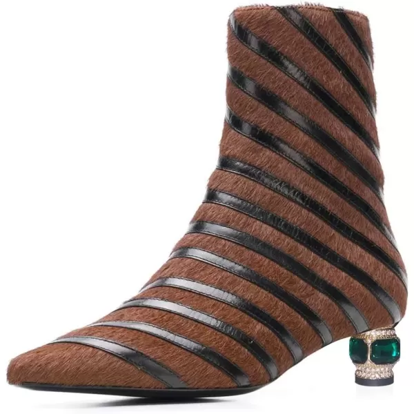 imageFSJ Women Wedding Low Heel Ankle Boots Pointed Toe Block Booties Side Zips Stripe Shoes Size 415 USBrown