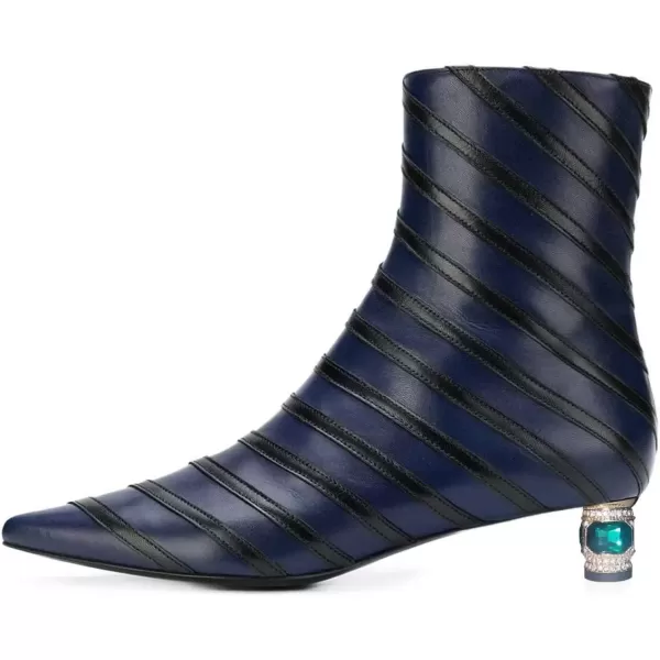 imageFSJ Women Wedding Low Heel Ankle Boots Pointed Toe Block Booties Side Zips Stripe Shoes Size 415 USNavy