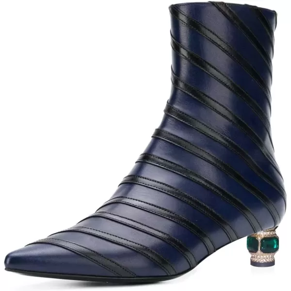 imageFSJ Women Wedding Low Heel Ankle Boots Pointed Toe Block Booties Side Zips Stripe Shoes Size 415 USNavy