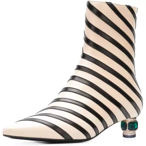 imageFSJ Women Wedding Low Heel Ankle Boots Pointed Toe Block Booties Side Zips Stripe Shoes Size 415 USNude