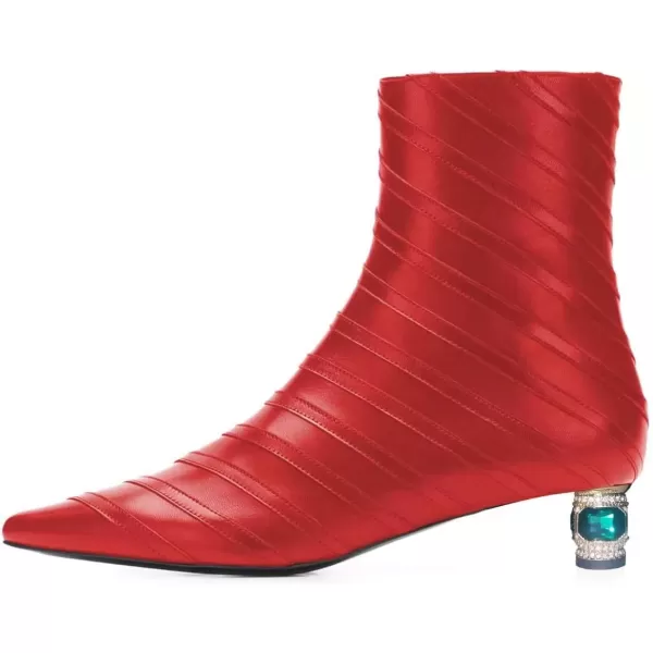 imageFSJ Women Wedding Low Heel Ankle Boots Pointed Toe Block Booties Side Zips Stripe Shoes Size 415 USRed
