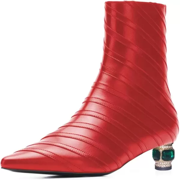 imageFSJ Women Wedding Low Heel Ankle Boots Pointed Toe Block Booties Side Zips Stripe Shoes Size 415 USRed