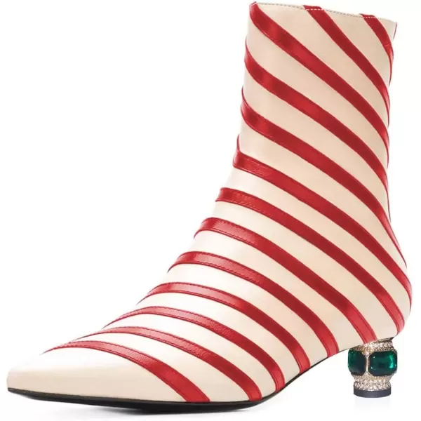 imageFSJ Women Wedding Low Heel Ankle Boots Pointed Toe Block Booties Side Zips Stripe Shoes Size 415 USRed Stripe