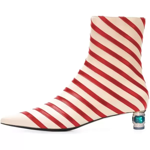 imageFSJ Women Wedding Low Heel Ankle Boots Pointed Toe Block Booties Side Zips Stripe Shoes Size 415 USRed Stripe