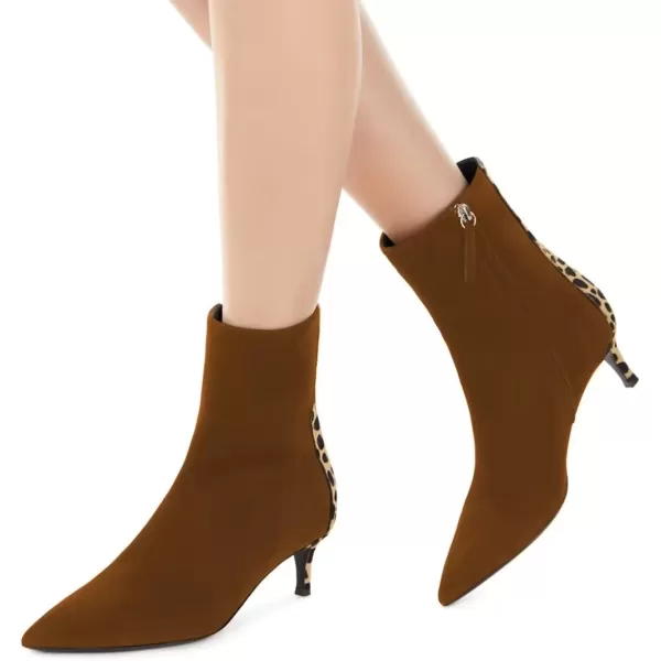 imageFSJ Womens Trendy Low Heel Ankle Leopard Boots Pointed Toe Booties Side Zipper Kitten Party Shoe 415 USBrown