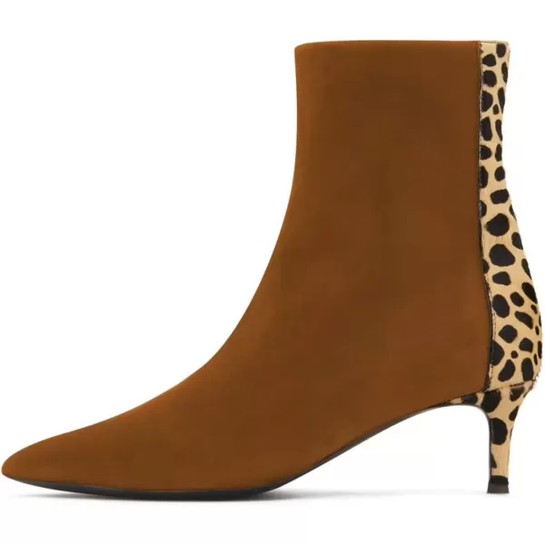 imageFSJ Womens Trendy Low Heel Ankle Leopard Boots Pointed Toe Booties Side Zipper Kitten Party Shoe 415 USBrown