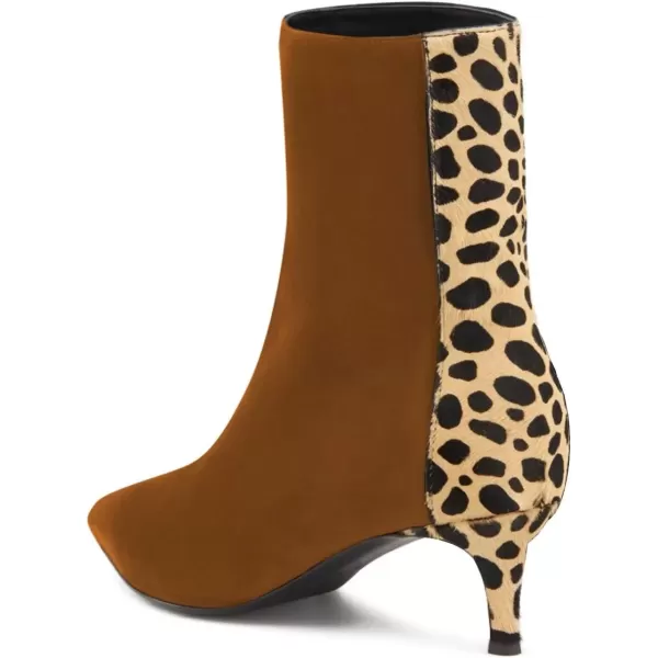 imageFSJ Womens Trendy Low Heel Ankle Leopard Boots Pointed Toe Booties Side Zipper Kitten Party Shoe 415 USBrown