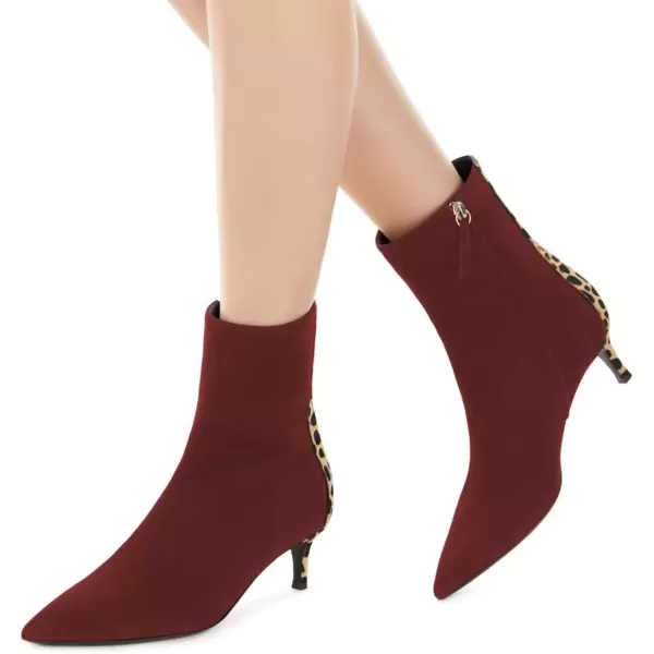 imageFSJ Womens Trendy Low Heel Ankle Leopard Boots Pointed Toe Booties Side Zipper Kitten Party Shoe 415 USDark Red