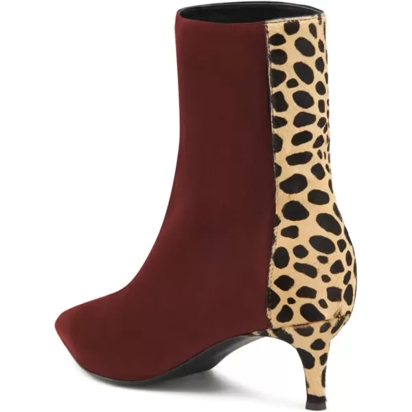 imageFSJ Womens Trendy Low Heel Ankle Leopard Boots Pointed Toe Booties Side Zipper Kitten Party Shoe 415 USDark Red