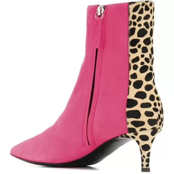 imageFSJ Womens Trendy Low Heel Ankle Leopard Boots Pointed Toe Booties Side Zipper Kitten Party Shoe 415 USFuchsia