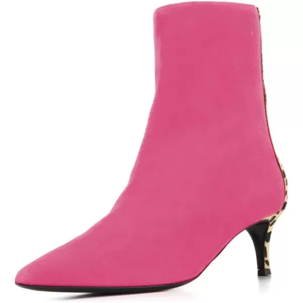imageFSJ Womens Trendy Low Heel Ankle Leopard Boots Pointed Toe Booties Side Zipper Kitten Party Shoe 415 USFuchsia