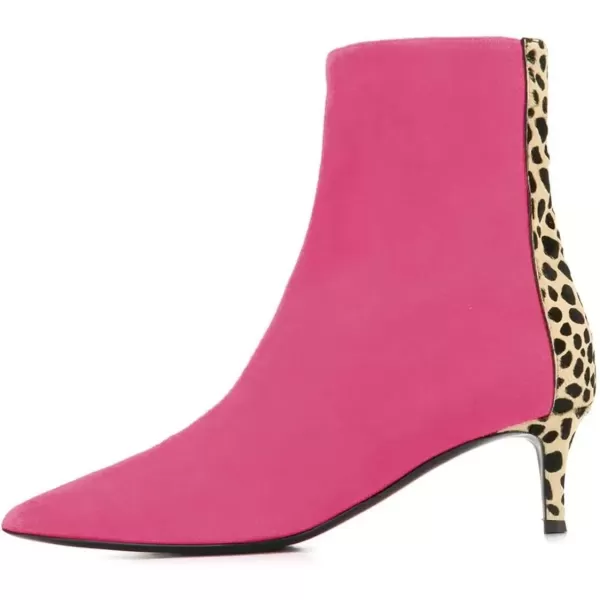 imageFSJ Womens Trendy Low Heel Ankle Leopard Boots Pointed Toe Booties Side Zipper Kitten Party Shoe 415 USFuchsia