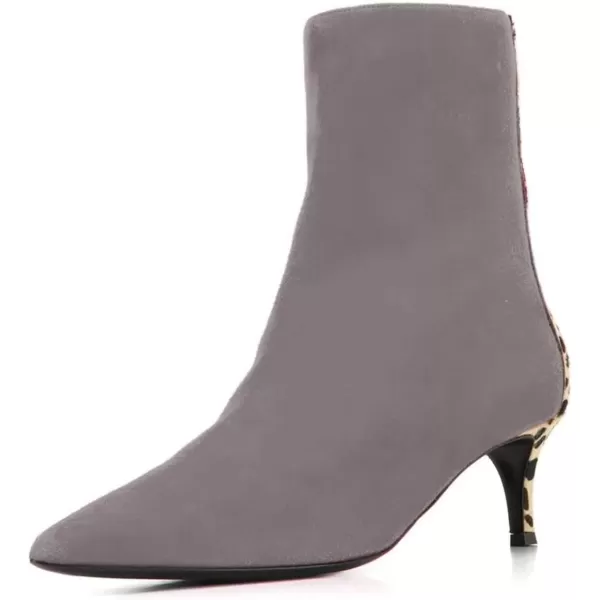 imageFSJ Womens Trendy Low Heel Ankle Leopard Boots Pointed Toe Booties Side Zipper Kitten Party Shoe 415 USGrey