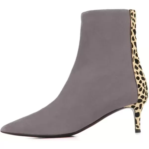 imageFSJ Womens Trendy Low Heel Ankle Leopard Boots Pointed Toe Booties Side Zipper Kitten Party Shoe 415 USGrey