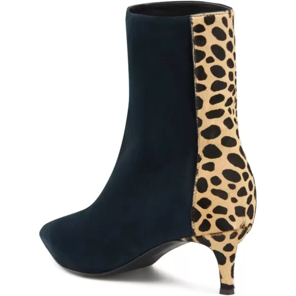 imageFSJ Womens Trendy Low Heel Ankle Leopard Boots Pointed Toe Booties Side Zipper Kitten Party Shoe 415 USNavy