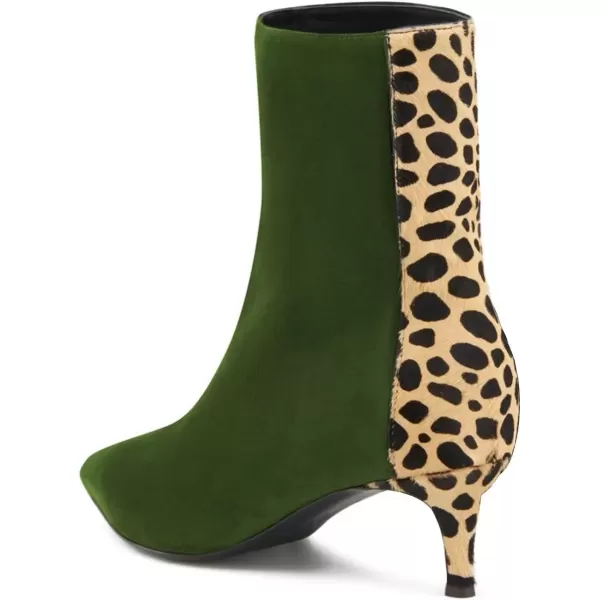 imageFSJ Womens Trendy Low Heel Ankle Leopard Boots Pointed Toe Booties Side Zipper Kitten Party Shoe 415 USOlive